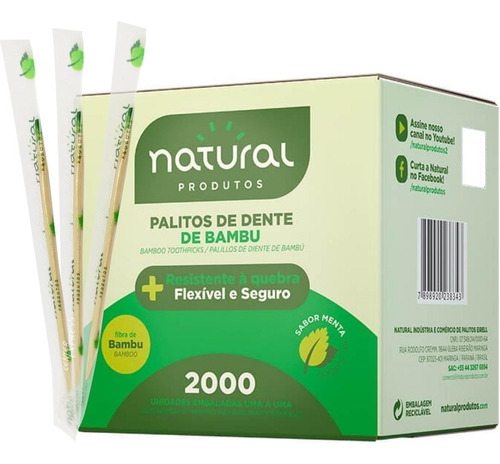 Palito De Dente Bambu Sachê Sabor Menta - Natural 10.000un