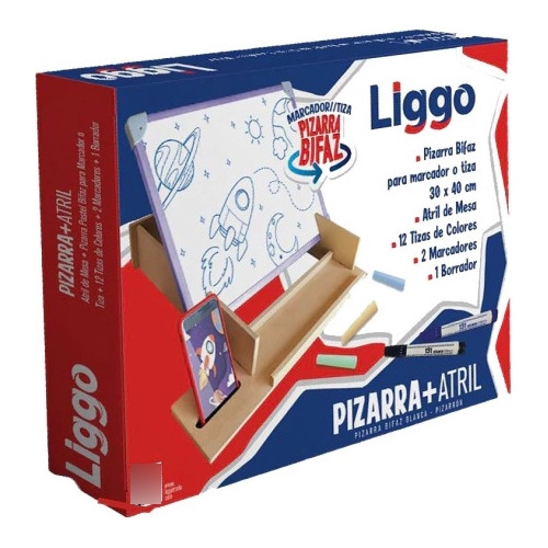 Liggo Pizarra Bifaz 30x40 Atril Borrador Marcadores Tizas