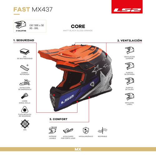 Casco Ls2 Mx 437 Fast Core Negro Naranja Cuota Devotobikes
