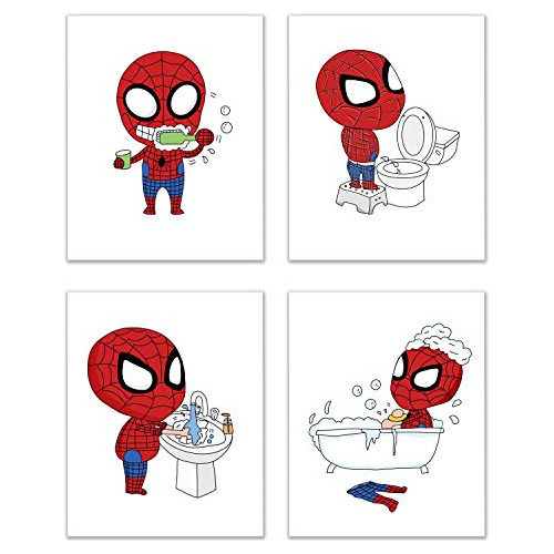 Impresiones De Spiderman Baño, Juego De 4 (8 Pulgadas ...