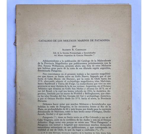 Carcelles. Catálogo De Los Moluscos Marinos De Patagonia.