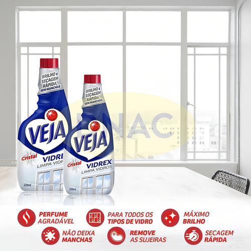 Kit 2 Limpa Vidros Vidrex Cristal E Janelas Refil 500ml