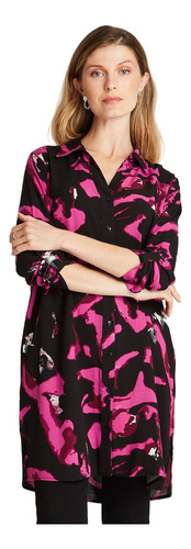 Blusa Manga Larga Estampada Fucsia