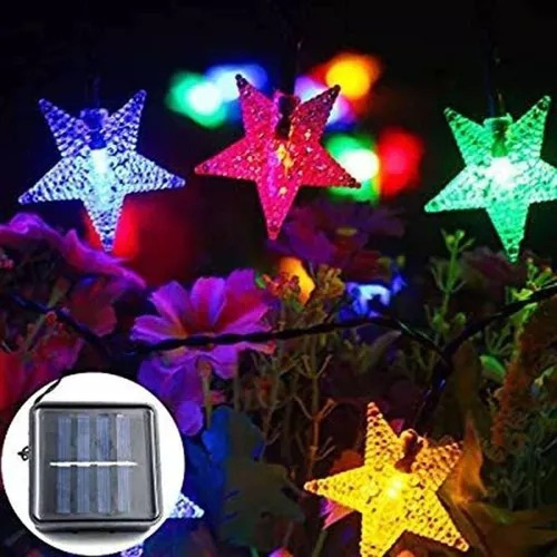 Serie De Luces Navideña Estrellas De Carga Solar 5m  Led