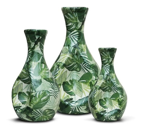 Jogo De 3 Vasos Camouflé Vert Floridos