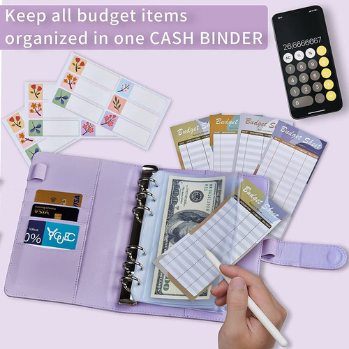 A6 Cash Envelopes Binder Wallet, Pu Leather Budget Planner N