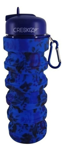 Botella Cresko silicona flexible plegable 500ml color flores azul violeta