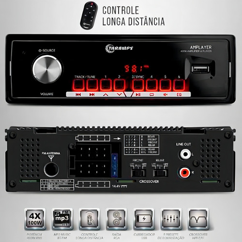 Reproductor de radio MP3 Taramps Amplayer Bluetooth USB, 4 x 100 W, 400 W