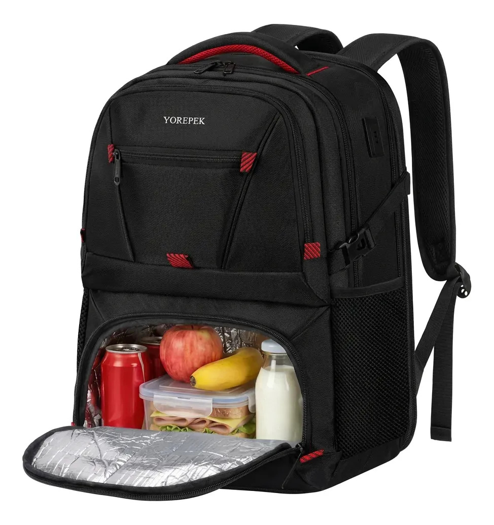 Mochila Térmica,Mochila De Trabalho Para Notebook 15.6Polegadas Com Bolsa Lancheiras,Impermeável Reforçada Antifurto Itens Pessoais Ideal Para Viagem Yorepek Preto