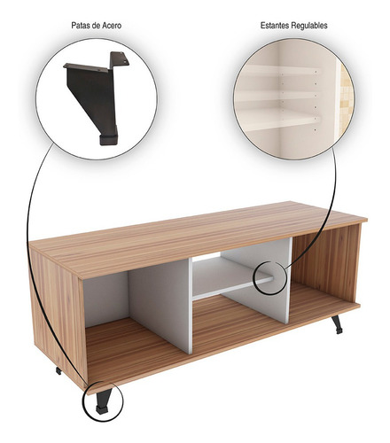 Mueble Para Tv Rack 3 Compartimientos 1 Estante Regulable Color Wengue