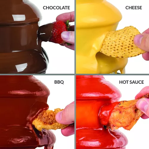 Nostalgia Máquina eléctrica de fuente de fondue de chocolate de 3 niveles  para fiestas, derrite queso, queso, dulces y licor, sumerge fresas, rodajas