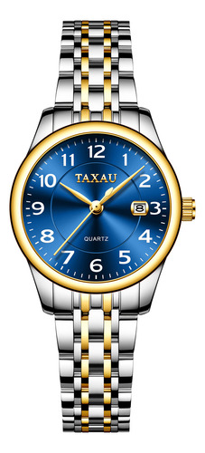 Elegante Y Moderno Reloj Taxau De Oro Azul Para Señora