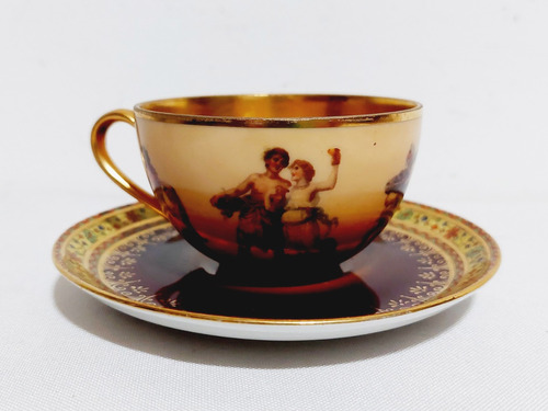 Taza Para Cafe Porcelana Bohemia Viejo Viena Con Escenas (2)