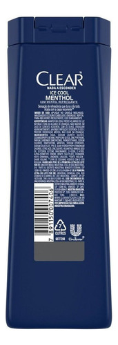 Shampoo Clear Men Ice Cool Menthol Anticaspa en pote de 400mL por 1 unidad
