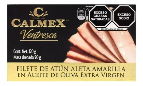 Ventresca Atún Calmex Aleta Amarilla En Aceite Oliva Ev 120g