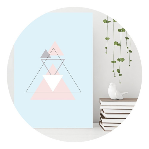 Placa Triângulos Cinza E Rosa Decoração Minimalista 20x30cm Geométrico