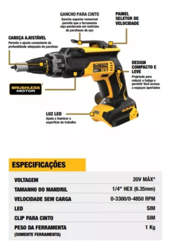 Parafusadeira Drywall Dcf630 2 Baterias 20v Dewalt Com Bolsa