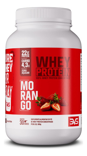 100% Whey Concentrado Com 23g De Proteína Por Dose - 900g. Sabor Morango