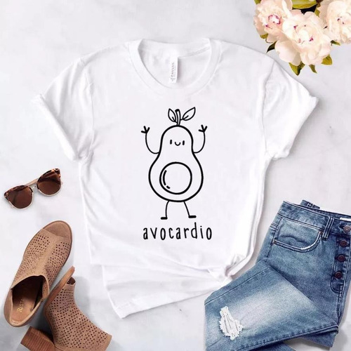 Camiseta Blanca En Algodón, Manga Corta Unisex Aguacate