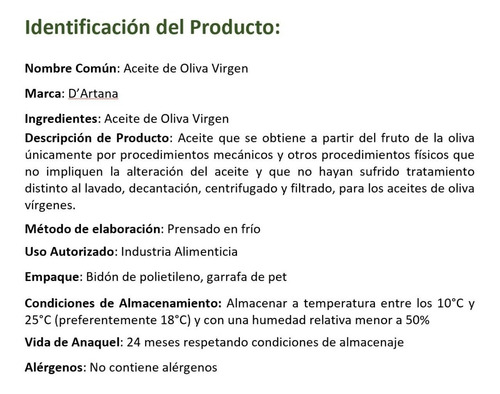 Imagen 6 de 6 de Aceite De Oliva Virgen 20 Litros Marca D'artana