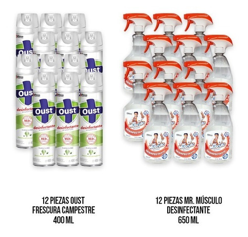 12 Kit - Desinfectante Oust Fresc 400ml + Mr Musculo 650ml