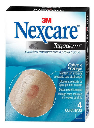 Curativo à Prova d'Água Nexcare Tegaderm 60,3mm x 69,8mm Caixa 4 Unidades
