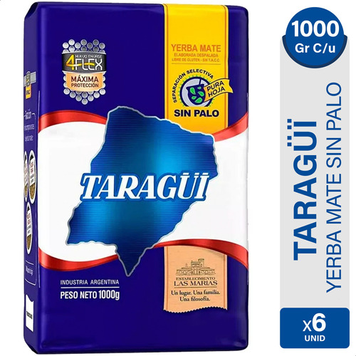 Yerba Mate Taragui Sin Palo Libre Gluten Sin Tacc Pack X6