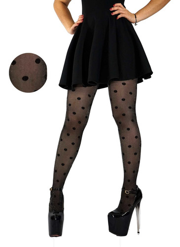 Pantimedias Con Diseños Bolitas Negra Con Brillos Sexy 607h