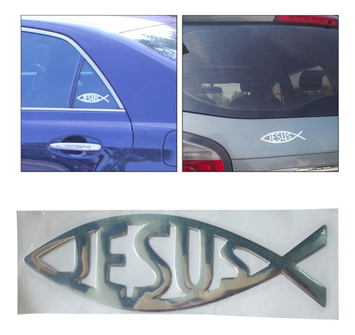 3d Auto Coche Cristiano Jesús Pez Aluminio Cromo Pegatina
