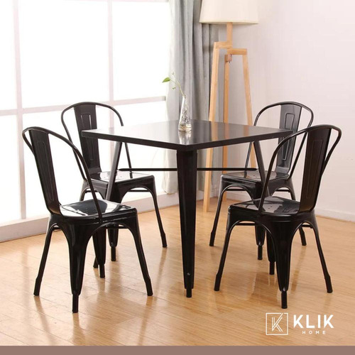 Comedor Mesa Tolix 80x80cm + 4 Sillas Tolix Negras