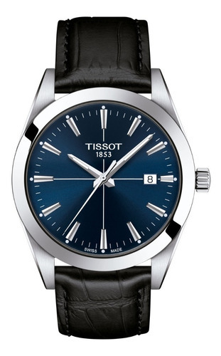 Reloj Hombre Tissot Gentleman Piel Negra Carátula Azul Color Del Fondo Azul Color De La Correa Negro Color Del Bisel Acero