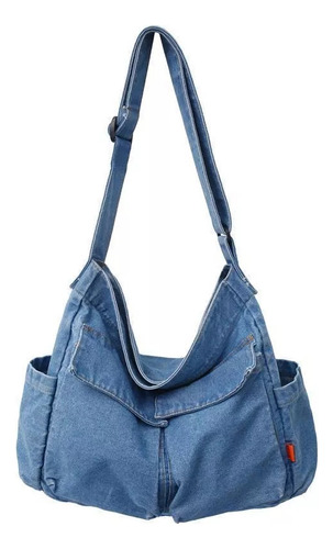 Bolsa Crossbody Jeans Vintage De Grande Capacidade