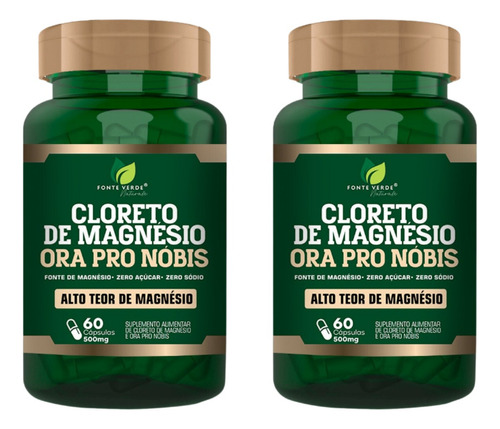 Kit 2 Cloreto De Magnésio E Ora Pro Nobis 500mg 60 Cáps Cada Sabor Encapsulado