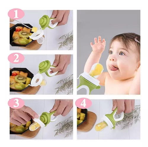 Chupete alimentador de frutas para bebés, alimentador de alimentos frescos,  juguete de dentición de frutas para bebés, paquete de 2 con 6 bolsas de