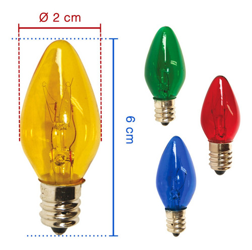 16 Lâmpadas Mini Vela C7 7w 220v Rosca E12 Am, Az, Vd, Vm