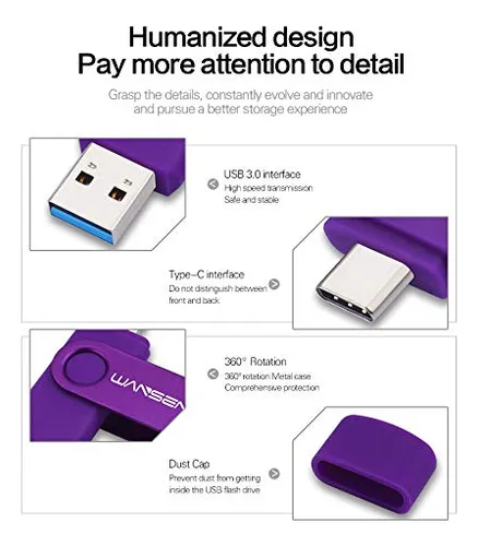 Unidad Flash Wansenda Otg Usb C Tipo C 2 En 1 Usb 3.0/3.1 Th