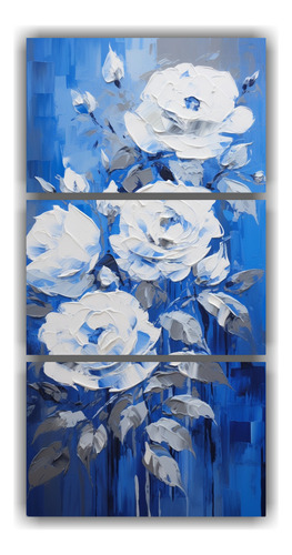 60x120cm Cuadro Azul De Rosas Pintura Sobre Lienzo Flores