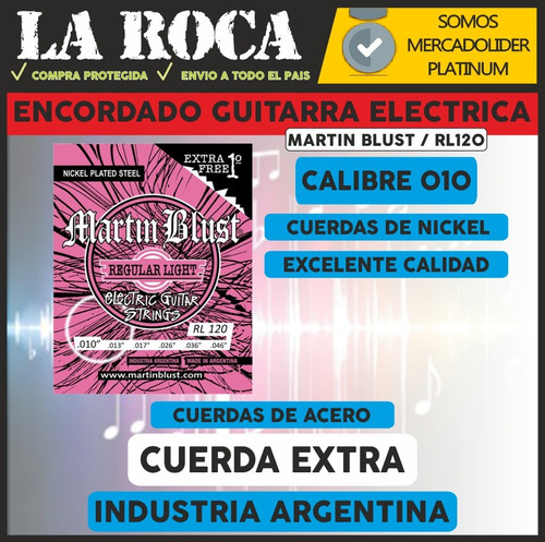 Encordado Cuerdas Martin Blust 010 Guitarra Electica + 1°