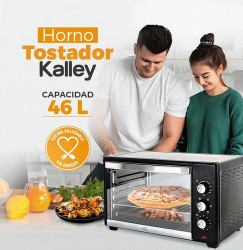 Horno Tostador 46l Kalley 5 En 1 Grande Pizza, Pollo Asado