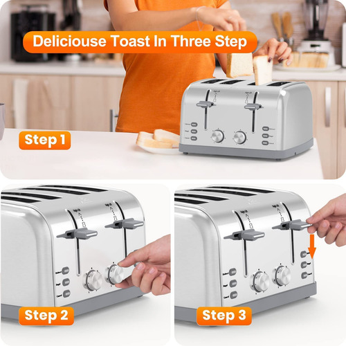 Tostadora Retro De Acero Inoxidable 4 Rebanadas 7 Ajustes