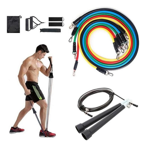 Kit Elástico 11 Peças Com Corda Ajustável Speed Rope Fitness