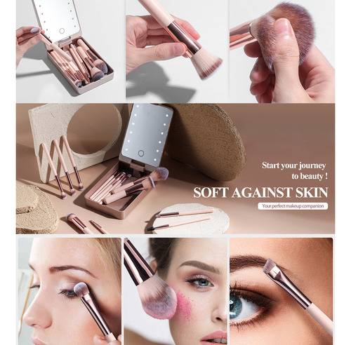 Estuche De Maquillaje Mirror 14 Brushes Touch Led