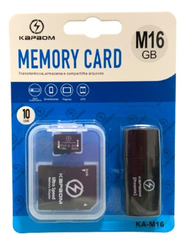 Cartão Memória 16gb Classe 10 Adaptador Usb E Micro Sd