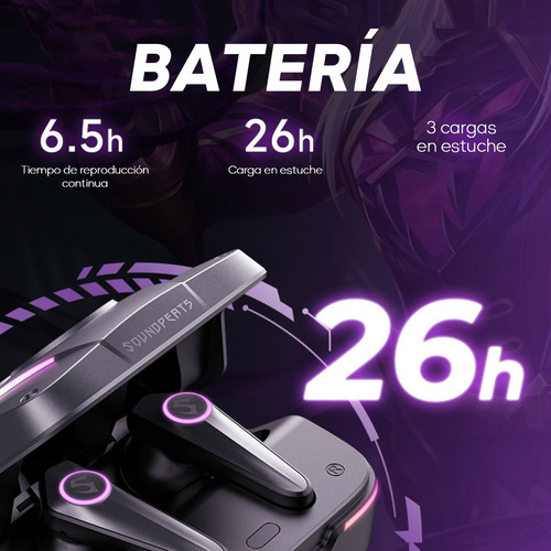 Imagen 3 de 10 de Auriculares In-ear Bluetooth 5.3 Gamer Soundpeats Cybergear