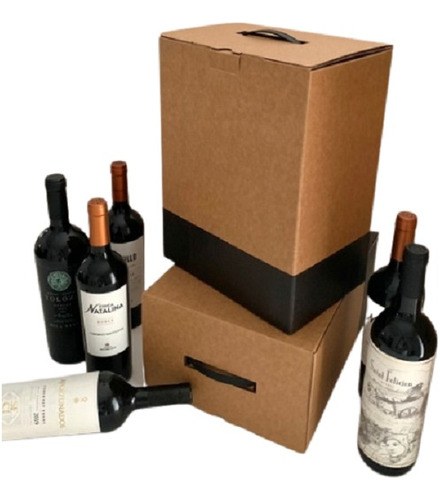 Caja Para 6 Botellas Vinos 25x17x34 Super Resistente X5 Un