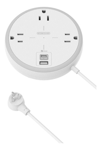 Regleta De Alimentación Con Usb C, Regleta De Enchufe Plan. Color Blanco -1 Usb A - 1 Usb C