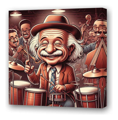 Cuadro 20x20cm Einstein Tocando La Bateria Bata Musica