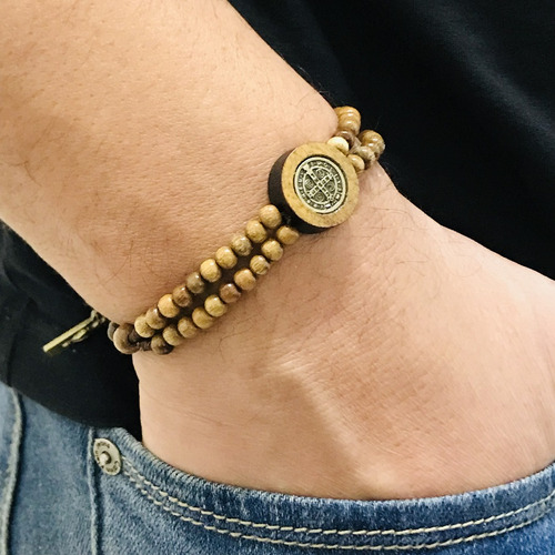 Pulseira E Terço De Pulso Com Medalha De São Bento