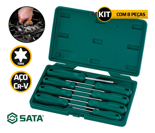 Jogo Chave Reta Torx C/ Cabo - Sata T8 A T40 C/8 Pças