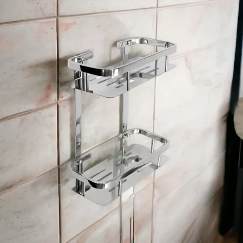 Organizador Colgante De Baño Estante Doble Acero Inoxidable